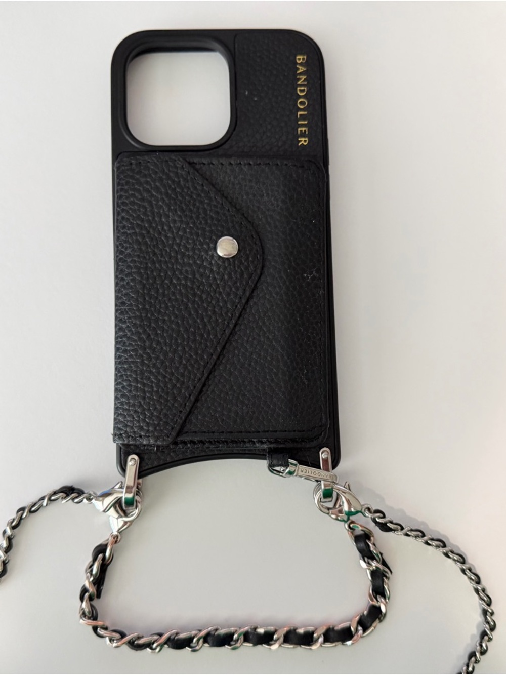 Bandolier Black Leather iPhone 17 Pro Max Crossbody Case w/  Magnetic Card Case